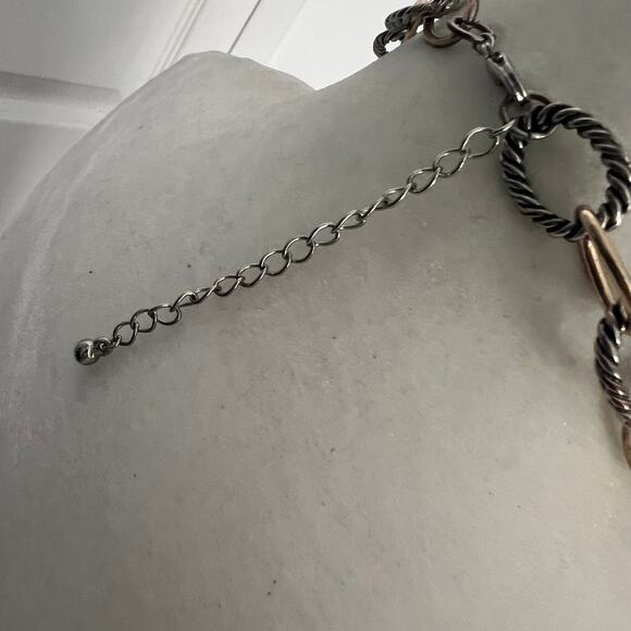 Gold and silver tone textured long sophisticated chain link adjustable necklace - Picture 3 of 6